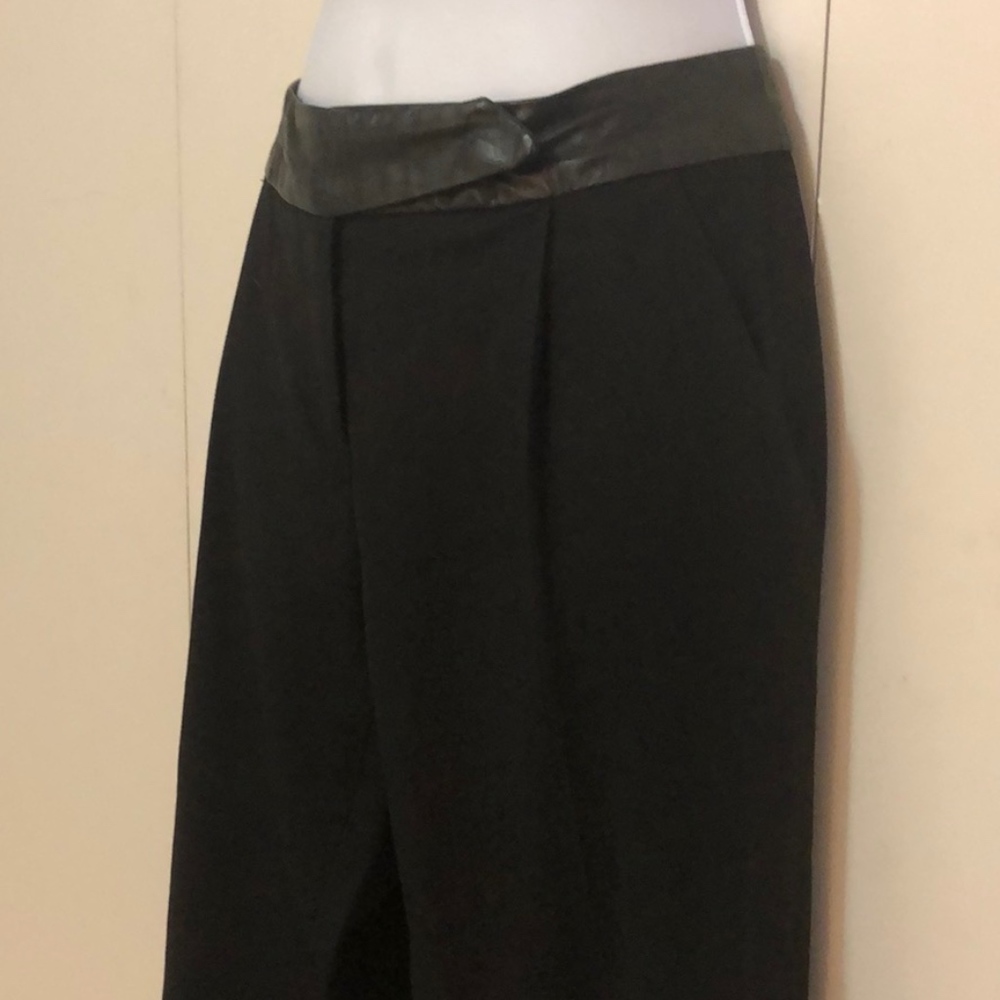 Milly Black Wool Pants w/ Black Leather Faux Belt - Picture 3 of 8